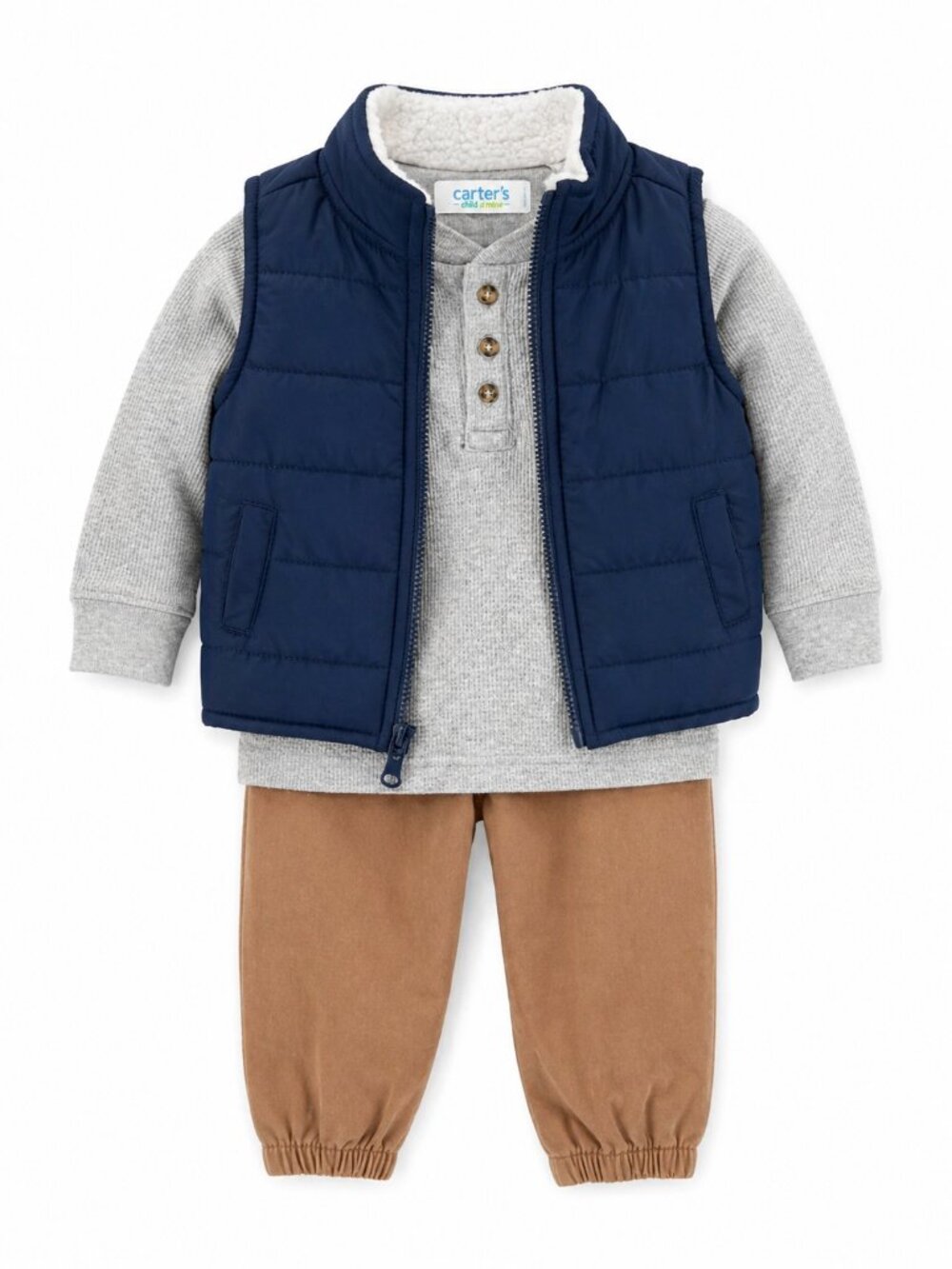 NWOT Carter’s Baby Boy 3 Piece Outfit 6 Months Fall Winter Vest Set Waffle Knit